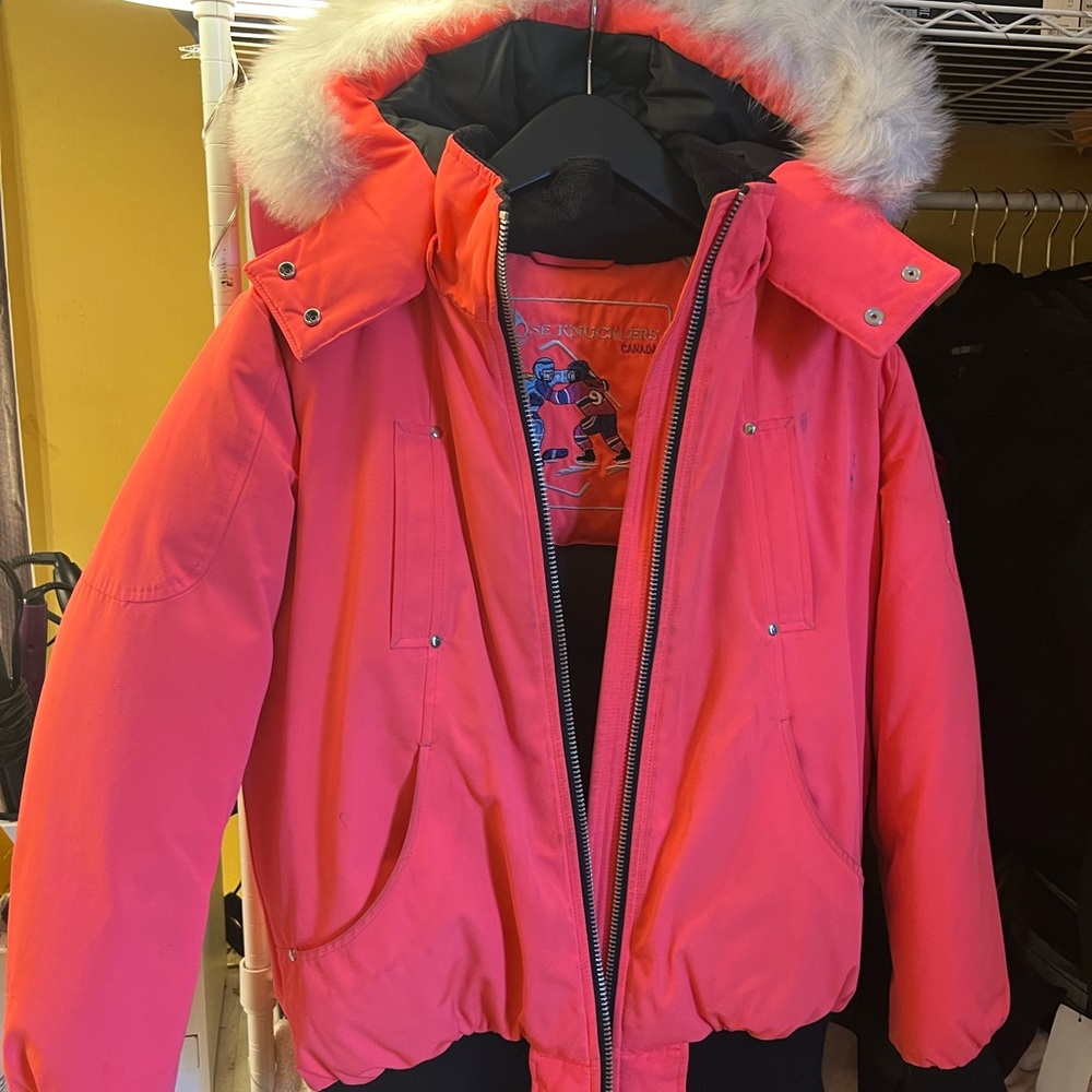 Kids pink moose knuckles coat